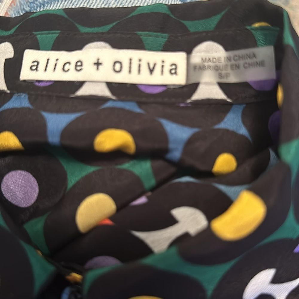 Alice + Olivia Willa Color Placket Silk Blouse Rainbow Dot Women's Small - Picture 6 of 6